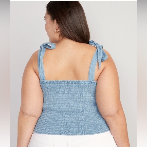NWT! Old Navy Light Wash Fitted Tie-Shoulder Cropped Jean Corset Cami Top 🤎 - Picture 8 of 9